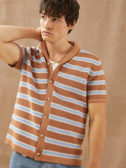 Chaqueta de punto a rayas con botones para hombre