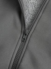 Manfinity Homme Sudadera con capucha con cremallera y cordón de contraste de talla grande para hombre, informal y cálida para otoño/invierno, con diseño gráfico de bloque de color, manga larga, capucha en gris oscuro, regalo para amigos, esposo, novio