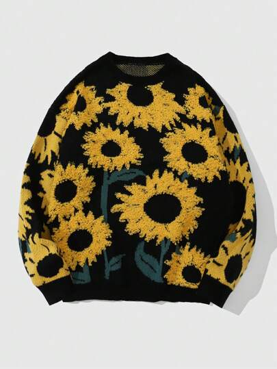 Street Life Jersey de cuello redondo con estampado floral 3D para hombres, ropa de calle de otoño e invierno