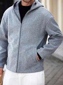 Manfinity Homme Áo khoác trùm đầu nam có túi, tay dài - Xám - Xem 5