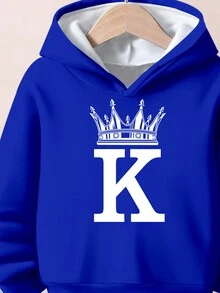 SHEIN 年轻男孩休闲简约卡通字母印花宽松保暖内衬舒适针织运动衫，适合秋冬季 - 彩色 - 查看 4