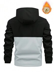 Manfinity Homme Áo khoác nỉ dài tay dáng rộng dành cho nam, in chữ phối màu, có mũ, chất liệu nỉ, thích hợp cho mùa thu. - màu đen - Xem 2