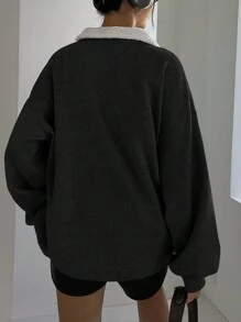 DAZY Damen Winter Langarm Sherpa Kragen Plüsch Sweatshirt mit Thermofutter - Schwarz - Übersicht 5