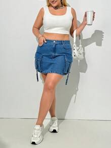 RueChic HOGE CARGO DENIM ROK PLUS MAAT