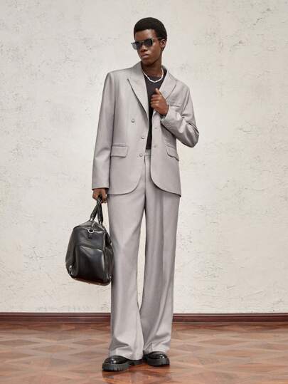 AKNOTIC Formal 2pcs Men's Woven Slim Fit Casual Suit Set For Daily Office Wear