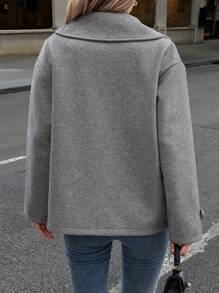 EMERY ROSE Women's Solid Color Double-Breasted Overcoat, Autumn & Winter Fall Cloth For Women - Dark Grey - View 2