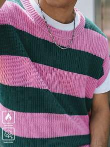 Manfinity Hypemode Men Striped Crew Neck Casual Loose Knitted Sweater Vest, Autumn&Winter