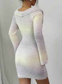 Elenzga Vestido suéter feminino Ombre gola alta manga comprida justo elegante, outono/inverno - Multicolorido - Ver 2