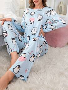 SHEIN 1 Set 140g Digital Printed Milk Silk Pajamas Set For Women, Fall Winter Clothes Cozy And Elegant Details - Multicolor - View 3