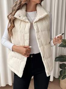 SHEIN Frenchy Zip Up Corduroy Padded Coat  Women's Solid Color Padded Vest  Snap Button Front Vest Padded  Corduroy Coat   Winter Clothes  Homecoming