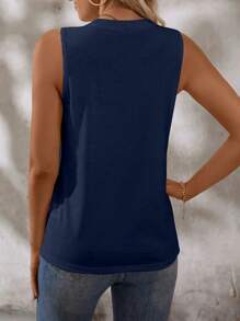 EMERY ROSE Women'sSolid Round Neck Toothpick Design Casual Loose Tank Top, Summer - Navy Blue - View 2