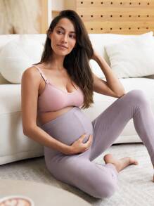 SHEIN Solid Color Adjustable Waist Maternity Leggings For Daily Fitness And Casual Wear