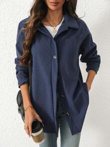 SHEIN LUNE 女士纯色长袖休闲宽松单排扣夹克，秋季