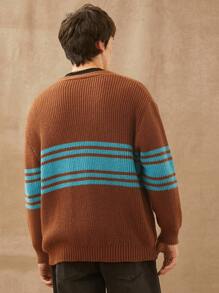 Men Varsity Cardigan Sweater - Brown - View 3