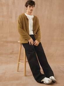 男士优质棉质牛仔宽松阔腿牛仔裤 - 黑色 - 查看 7