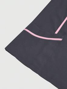 SHEIN TaskFit Women Color Block Trim Short Sleeve Top, Scrub Tops,Women's V-Neck Multi-Pocket Work Uniform Coat Tops, Women's Health Examination Surgical Uniforms, Pet Grooming, Dental Masseur Clothing, Studio Fashion Women's Work Uniforms, Nutritionist Work Clothes, Laboratory Work Clothes, Women's Tops, Multi-Pocket Functional Work Clothes, Tops With Buttons On The Collar For Easy Wearing And Taking Off, Functional Women's Clothing For Christmas, New Year And Valentine's Day, Winter And Spring Women's Clothing - Grey - View 6