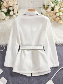 Mulvari Chaqueta de blazer casual de talla grande con cuello vuelto, bloques de color y bolsillos para el otoño