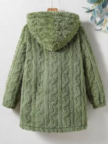 Sparklyn 青少年女孩蓬松长袖连帽休闲宽松连衣裙 - 綠色 - 查看 2