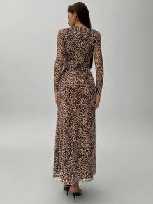 Aloruh Women's Fall Dress Elegant Romantic Party Daily Casual Commuting Business Street Leopard Print Knitted Print Animal Print Print Side Slit Long Sleeve Round Neck Leopard Print Dress Maxidress Bodycon Dress