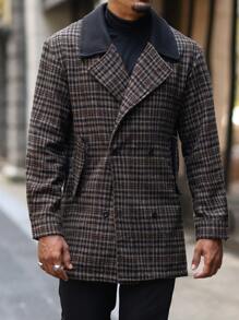 Manfinity Homme 男士休闲格子领双排扣大衣，秋季，风衣男士外套，男士大衣，秋冬男士衣服，冬季男士大衣 - 彩色 - 查看 5