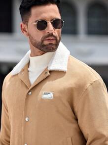 Manfinity VCAY Men's Loose Fit Drop Shoulder Casual Padded Coat, Suitable For Autumn & Winter - Khaki - View 3