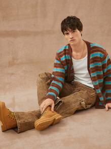 Manfinity VCAY Men Premium Cotton Denim Straight Leg Utility Jeans - Brown - View 2