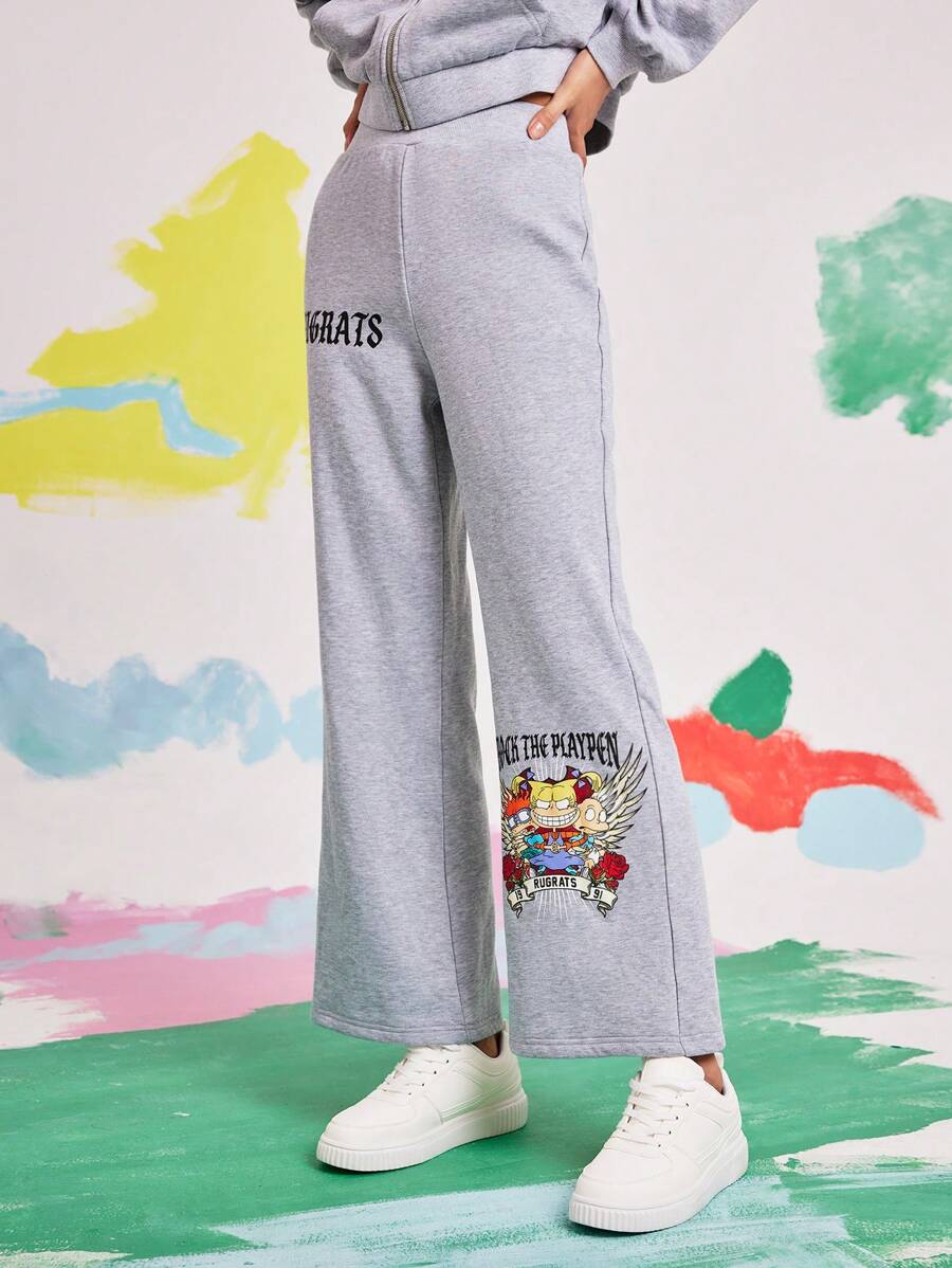 Nick 90s | SHEIN 女士卡通印花运动裤 - 灰色 - 查看 1