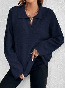SHEIN Essnce Casual Everyday Loose Dropped Shoulder Ribbed Knit Sweater, Autumn/Winter