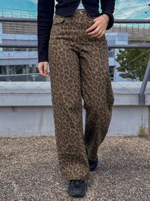 FRIFUL 女士豹纹口袋休闲百搭牛仔裤 - 彩色 - 查看 2