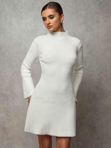 SHEIN BAE 女士毛衣连衣裙镂空服装感恩节女装白色女士毛衣连衣裙高领毛衣冬装秋季女装圣诞毛衣毛衣连衣裙圣诞女装冬季保暖贴肤柔软加厚毛衣