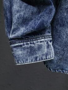 Manfinity Homme Plus Size Men's Light Blue Washed Snow Flower Loose Casual Denim Shirt - Light Wash - View 5
