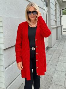 Miaspire Cárdigan informal de manga larga de un solo botonadura, de unicolor, suelto, para mujer, para otoño/invierno
