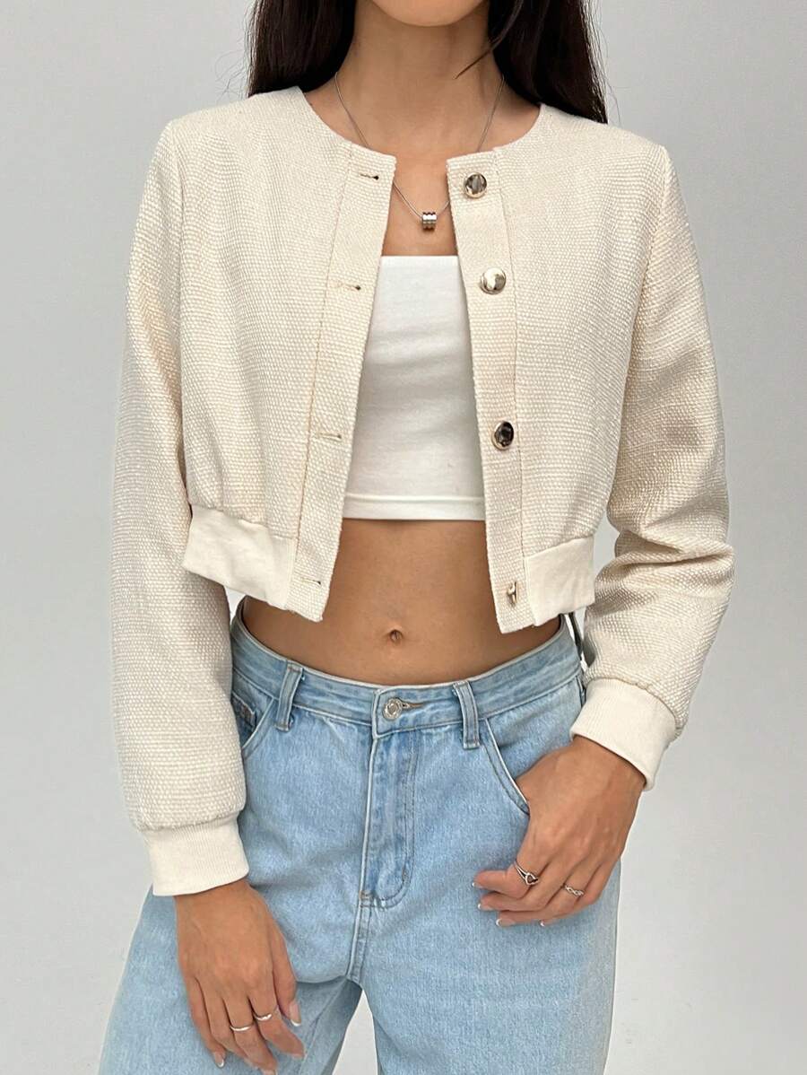 Muchica Women's Long Sleeve Tweed Short Jacket, Autumn & Winter - Beige - View 1