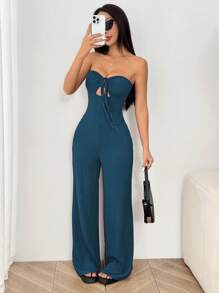 SHEIN Unity 性感 Y2K 纹理面料休闲连身裤 - 水鴨藍 - 查看 3