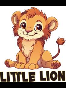 SHEIN Leap Crew 2 件套卡通狮子印花休闲宽松套头连帽衫男童运动衫，适合秋冬季 - 彩色 - 查看 5