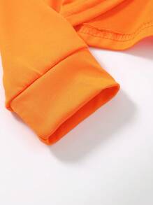 2pcs/Set Young Girl' Fashionable Hoodie Outfit, Letter Print Crop Hoodie & Jumpsuit Set, Spring Fall - Orange - View 5