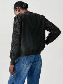 SHEIN Unity 女式欧根纱拼布袖夹克 - 黑色 - 查看 2