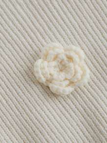 SHEIN MOD 圆领装饰3D花卉杏色毛衣，秋冬毛衣，优雅毛衣，约会装，冬季上衣，保暖，冬季女装 - 杏色 - 查看 4