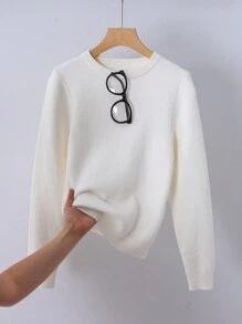 SHEIN Pulover cu mânecă lungă, alb, versatil, pentru adolescentă