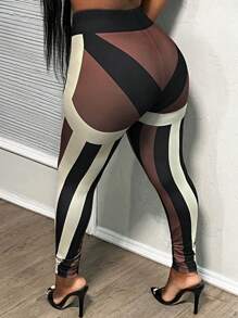 Slaydiva Casual Elegant Color Patchwork High Waist Slim Fit Leggings