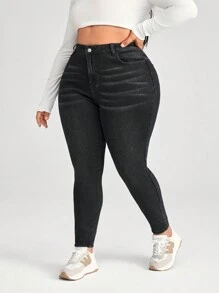 SHEIN CURVE+ 黑色加大码牛仔裤 紧身弹力长裤 经典百搭