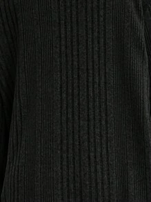 SHEIN 青少年女孩針織長袖口袋黑色輕量透氣經典易打理柔軟觸感開襟衫休閒穿搭，秋冬款 - 黑色 - 查看 9
