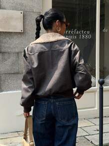 Muchica 1 chiếc áo khoác mùa đông dài tay lót nhiệt có khóa kéo màu nâu cà phê dành cho nữ - Cà phê nâu - Xem 2