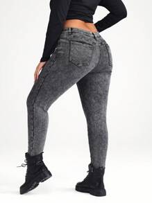 SHEIN BASICS Große Größen schwarze Skinny Jeans mit Stretch im Lässig Stil