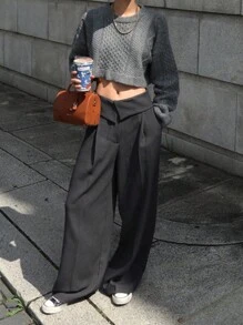 DAZY Women Plain Simplicity High Waist Straight Leg Casual Pants Y2k,Back To School Clothes Fall - Grey - View 6