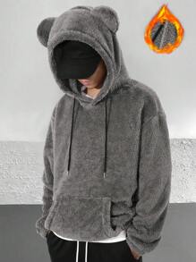 Manfinity Hypemode Men's 3d Ear Hooded Long Sleeve Fleece Pullover - Grey - View 1