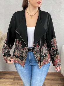 SHEIN LUNE 大码休闲复古印花夹克，秋季 - 彩色 - 查看 6