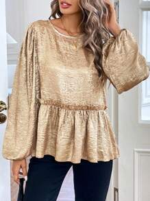 Chiquease Women's Autumn Winter Elastic Cuff Button Up Shirt With Backside Tie