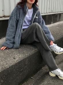 FRIFUL 女士保暖内衬全拉链休闲宽松外套，冬季女式外套 - 藍色 - 查看 2