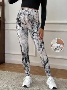 SHEIN Leggings de embarazo casuales con estampado todo sobre, ajustable en la cintura para el otoño